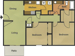 Two Bedroom / One Bath floor plan